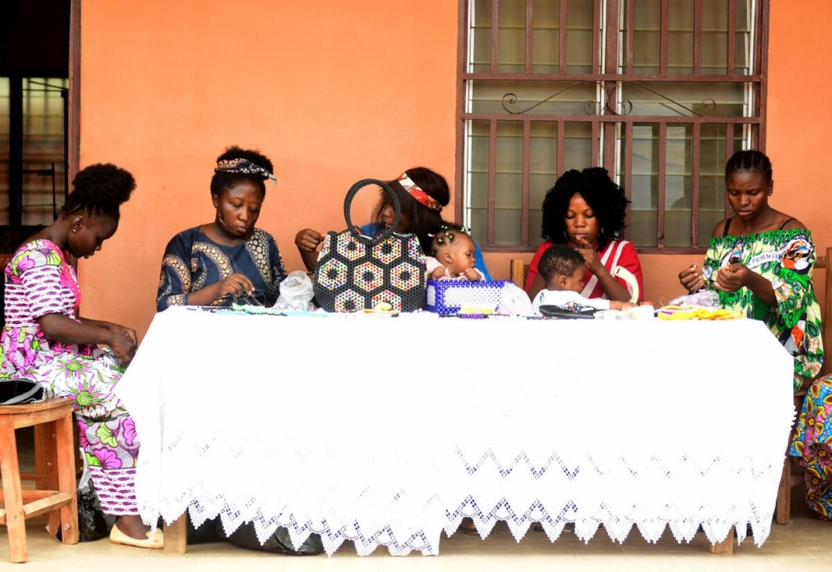 Displaced women learn to make crafts using beads Yaounde