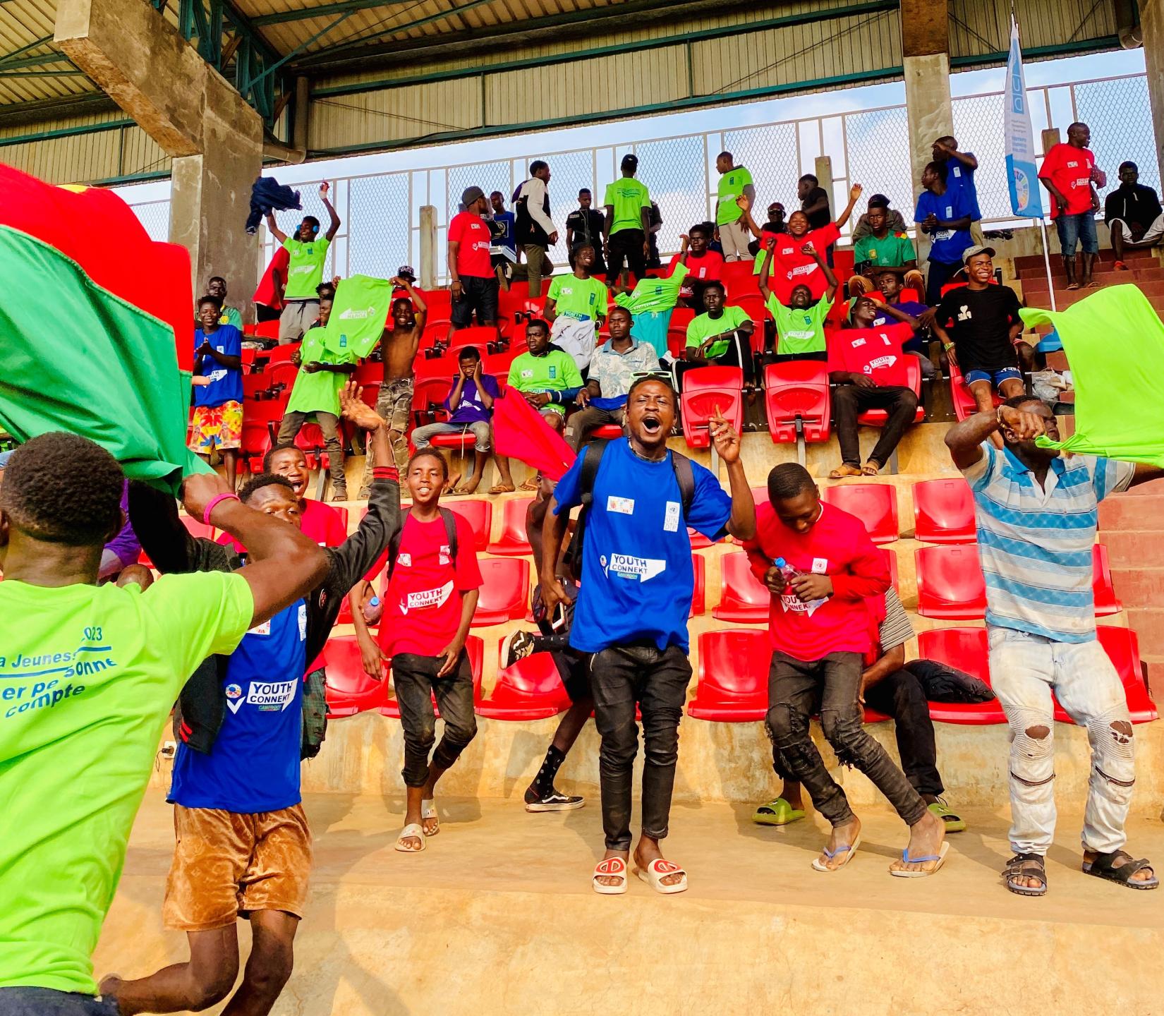 Youths jubilating a goal against UNDP, during the friendly football match