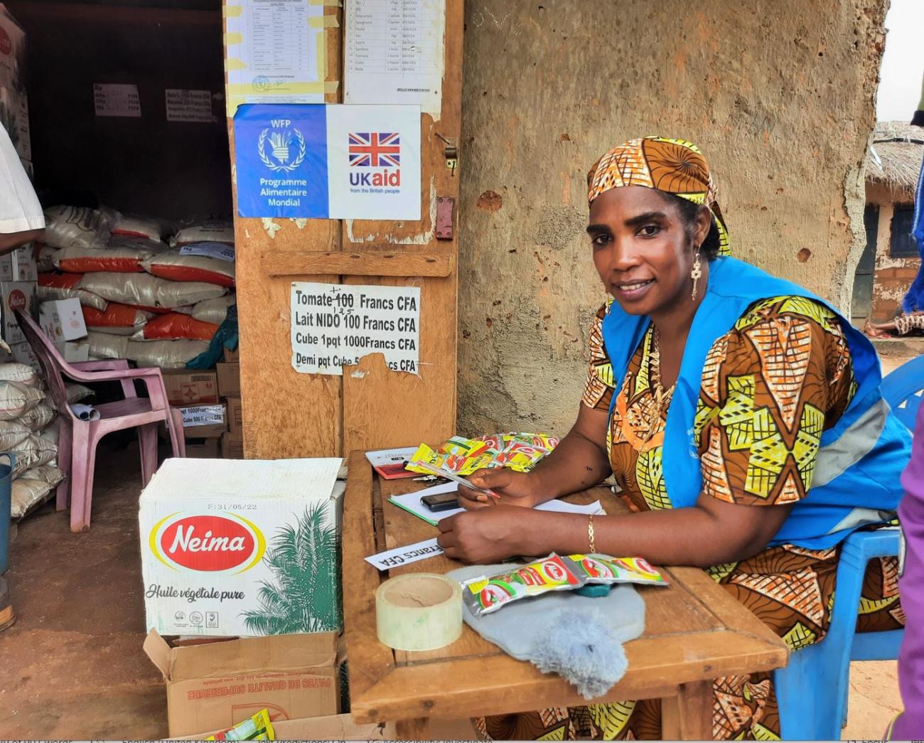 Houreiratou Bello, 39, seated outside her shop in Borgop refugee camp of Adamawa region     
