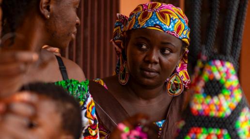 Zainabou Abou, 33, is a Central African refugee who teaches women in Cameroon’s capital Yaounde, to make crafts using beads. 