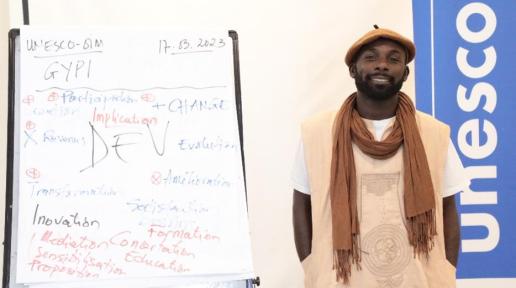 Radio animator Mohamadou Lawal after the second day of the workshop